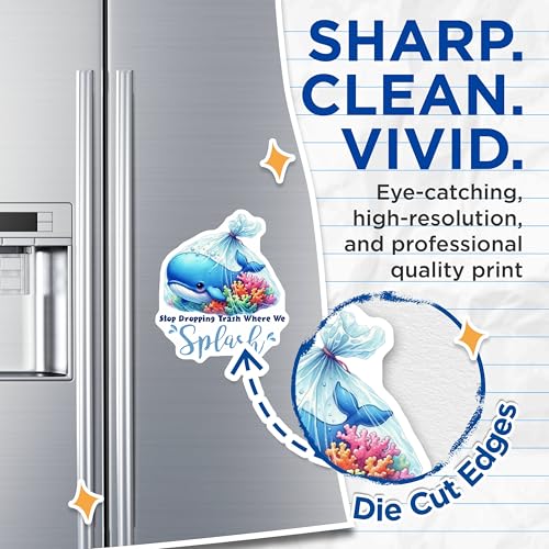 (2 Pack) Whale Water Conservation Magnets - Eco Friendly Save The Ocean - Cute Marine Life - 5" On Longest Side - for Cars, Fridges, Toolboxes - Made in USA - MAG7955