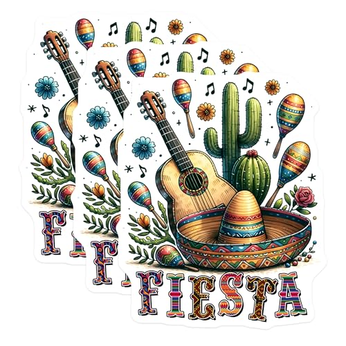 (3 Pack) Fiesta Decals - Mexican Party - Laptop Decal - 3 Inches On Longest Side - Easy Peel & Apply - Made in USA - 3MCS6983