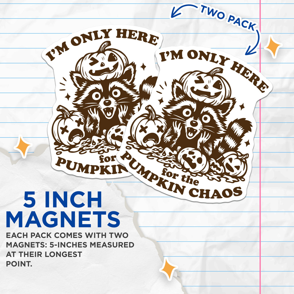 (2 Pack) Raccoon Halloween Magnets - Pumpkin Chaos Decor - Funny Spooky Fall Animal - Cute Autumn Refrigerator Magnets - 5 Inches On Longest Side - Thick Durable Magnet - Made in USA - MAG36840