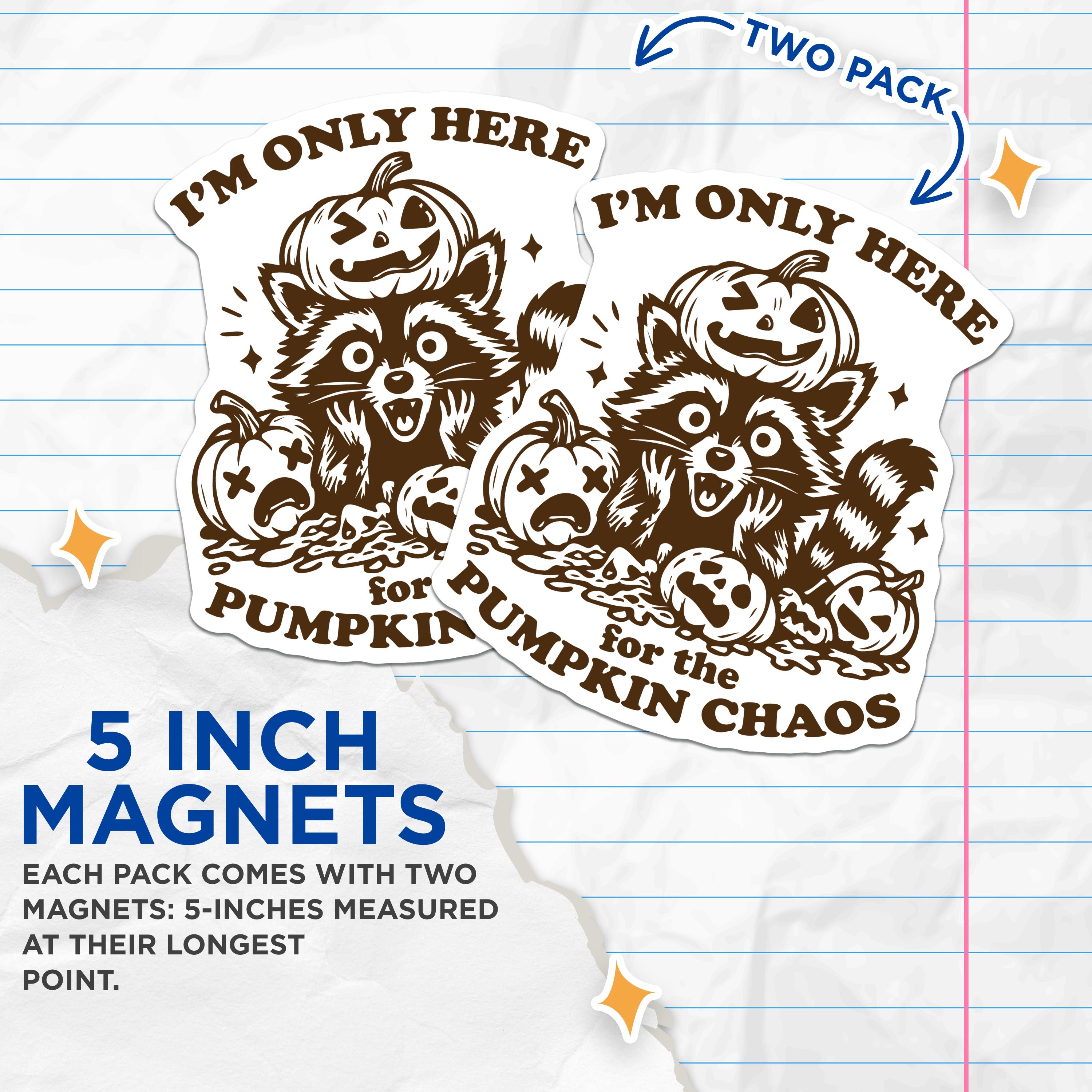 (2 Pack) Raccoon Halloween Magnets - Pumpkin Chaos Decor - Funny Spooky Fall Animal - Cute Autumn Refrigerator Magnets - 5 Inches On Longest Side - Thick Durable Magnet - Made in USA - MAG36840