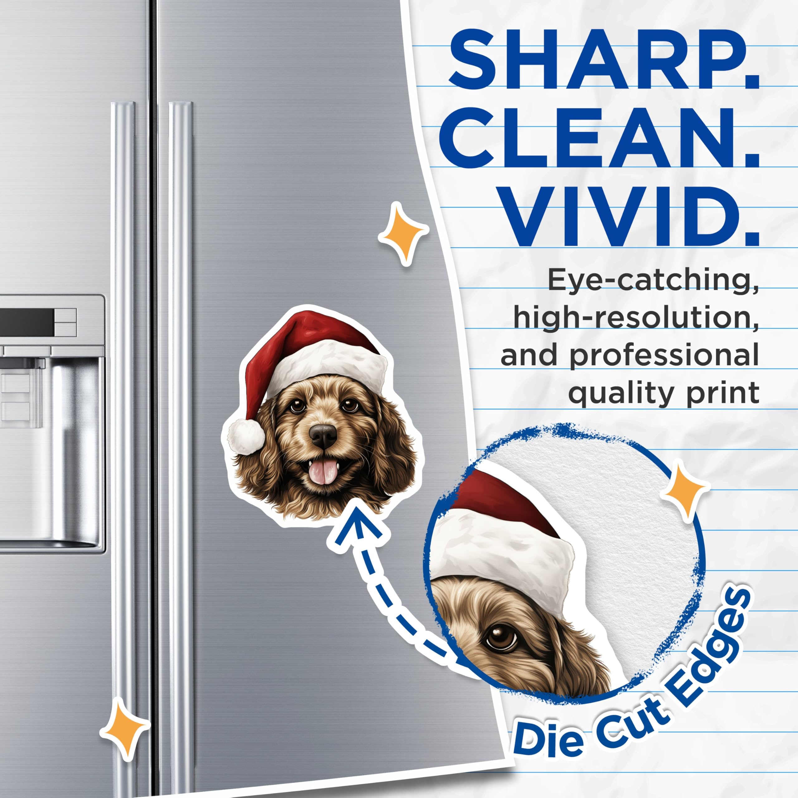 (2 Pack) Christmas Dog Magnets - Santa Hat Pet Decor - Festive Animal Refrigerator Cute Magnets - 5 Inches On Longest Side - Thick Durable Magnet - Made in USA - MAG26999