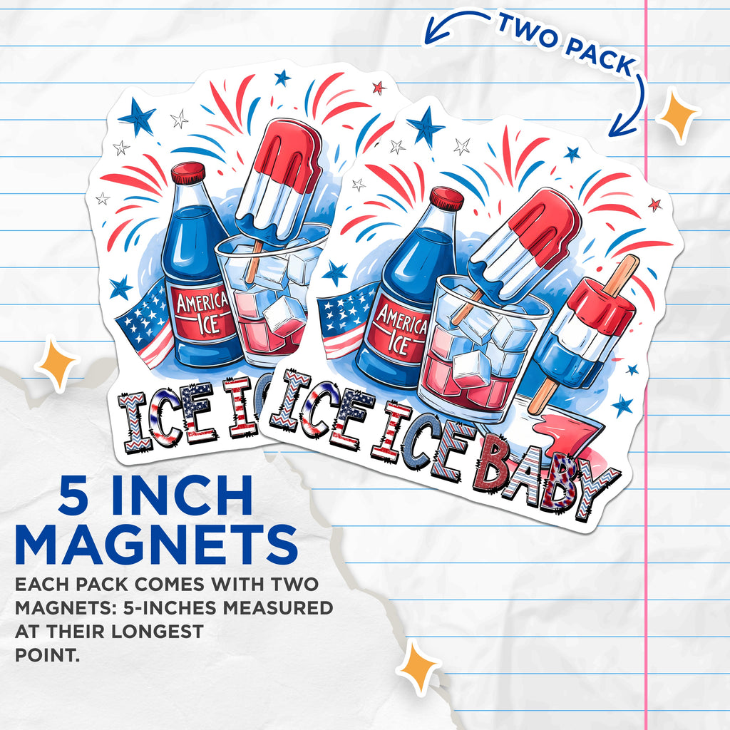 (2 Pack) 4th of July Magnets - Patriotic Ice Pop - Summer Fridge Decor - 5 Inches On Longest Side - Thick Durable Magnet - Made in USA - MAG38777