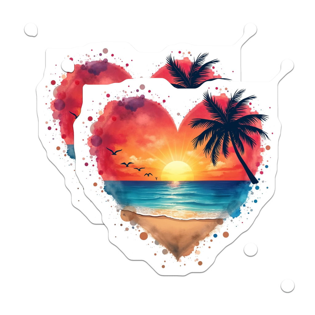 (2 Pack) Beach Sunset Magnets - Tropical Vacation Decor - Heart Shape Art - 5 Inches On Longest Side - Thick Durable Magnet - Made in USA - MAG25931