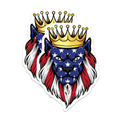 (2 Pack) American Flag Lion Stickers - Patriotic Animal Art - Crowned Lion Design - 5" On Longest Side - Sticks to Smooth Flat Surfaces - Made in USA - BMCS17987