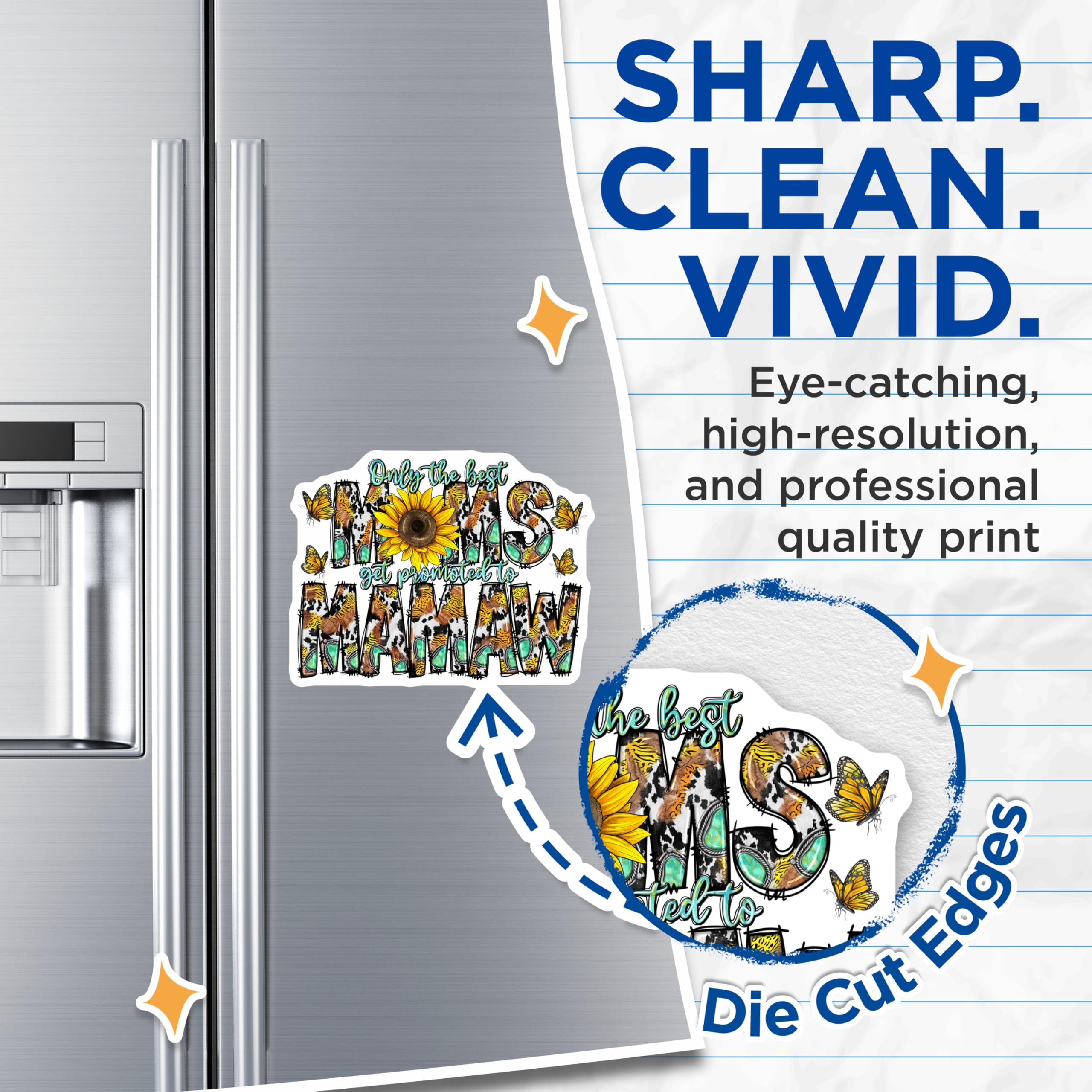 (2 Pack) Mimis Mamaw Magnets - Promoted to Mamaw Sunflower - Western Grandmother Country Refrigerator - 5 Inches On Longest Side - Thick Durable Magnet - Made in USA - MAG28179
