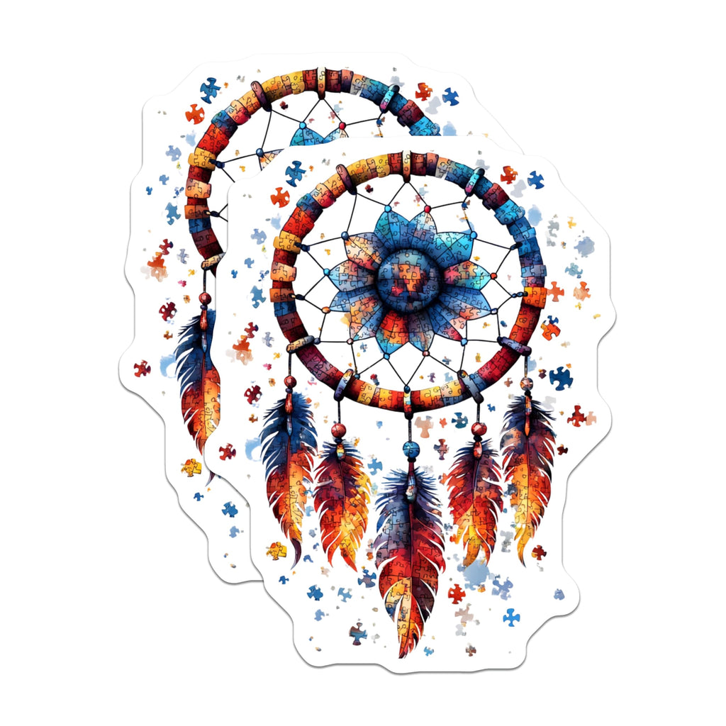 (2 Pack) Dreamcatcher Puzzle Magnets - Bohemian Feathers Decor - Autism Awareness Refrigerator Locker Accent - 5 Inches On Longest Side - Thick Durable Magnet - Made in USA - MAG25024