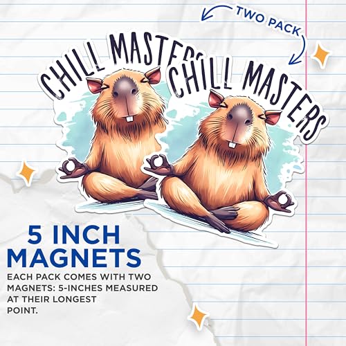 (2 Pack) Chill Masters Magnets - Funny Yoga Animal Magnets - Relaxed Cartoon Meditation Magnets- 5" On Longest Side - for Fridges, Toolboxes, Cars - Made in USA - MAG2658