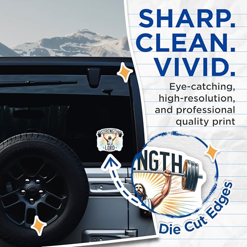 (2 Pack) Strength in The Lord Stickers - Motivational Bible Verse - Christian Weightlifting Art - 5" On Longest Side - Sticks to Smooth Flat Surfaces - Made in USA - BMCS9651
