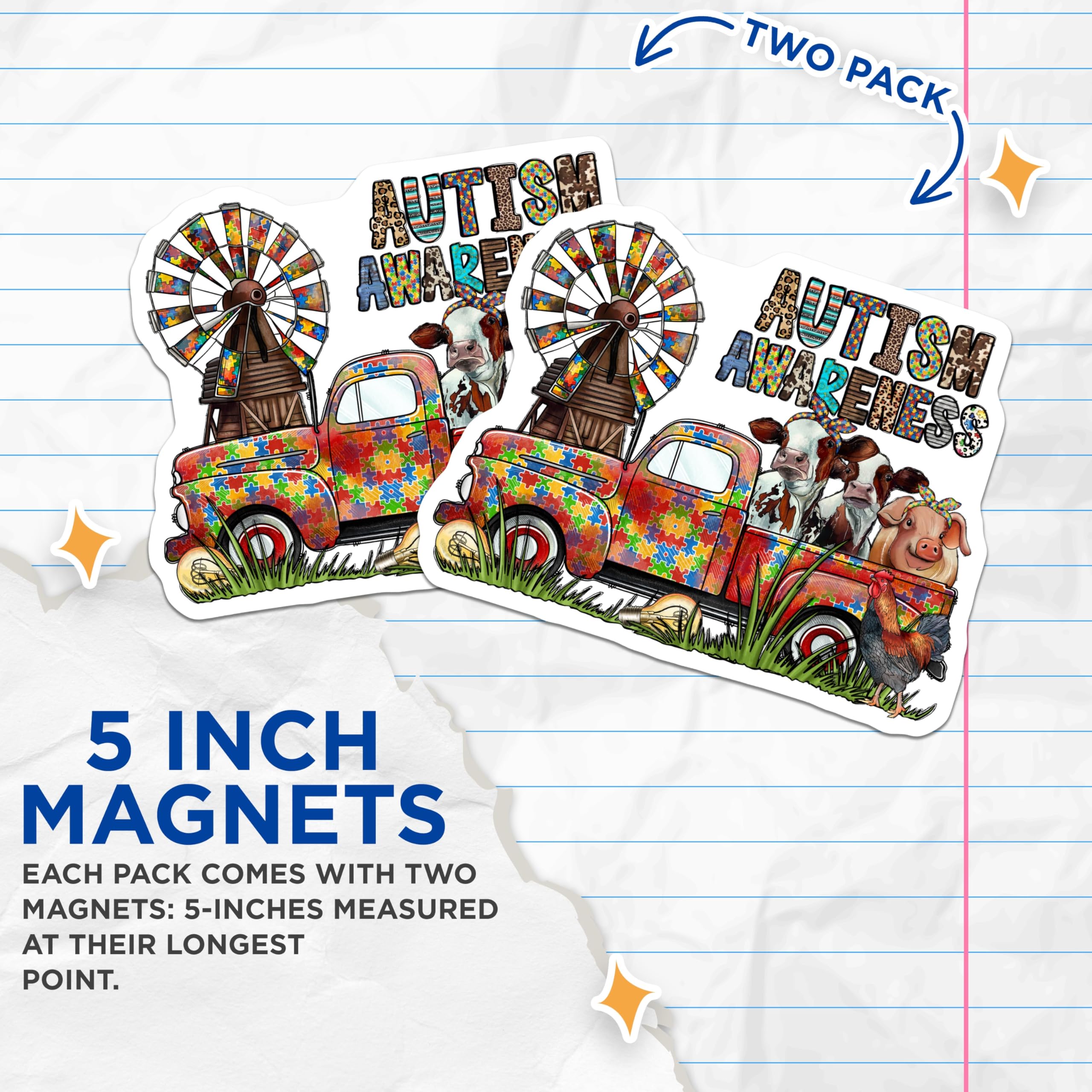 (2 Pack) Autism Awareness Puzzle Piece Magnets - Farm Animals Neurodiversity Support - Special Education Advocate Decor - 5 Inches On Longest Side - Thick Durable Magnet - Made in USA - MAG28191