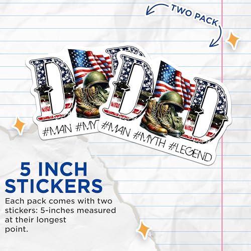 (2 Pack) Dad Fixer of All Things Stickers - Patriotic Dad Stickers - Father's Day Stickers - Army Dad Stickers - 5" On Longest Side - Sticks to Any Smooth Flat Surface - Made in USA - BMCS3237