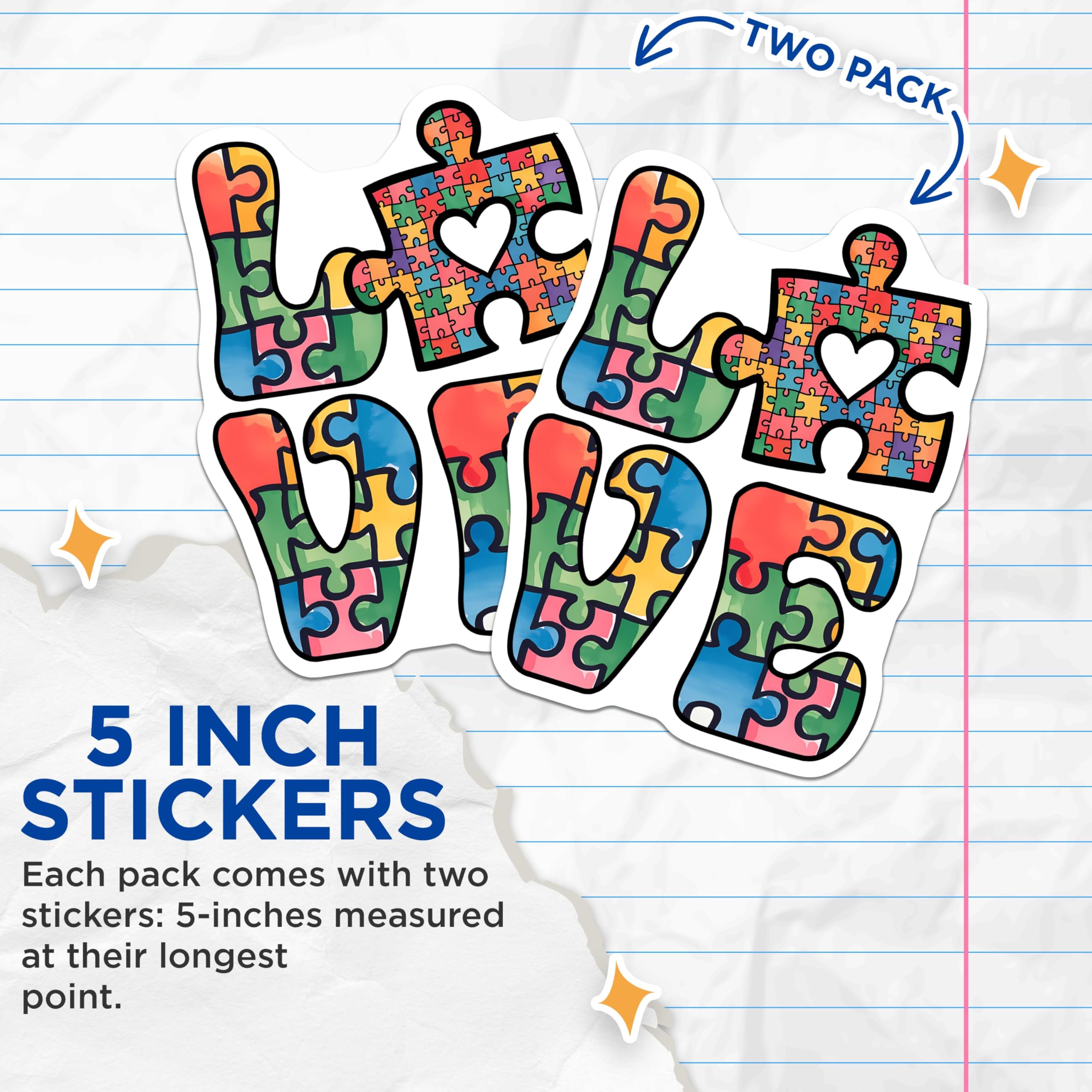 (2 Pack) Love Puzzle Stickers - Autism Awareness - 5" On Longest Side - Sticks to Smooth Flat Surfaces - Made in USA - BMCS8416 - BMCS8416