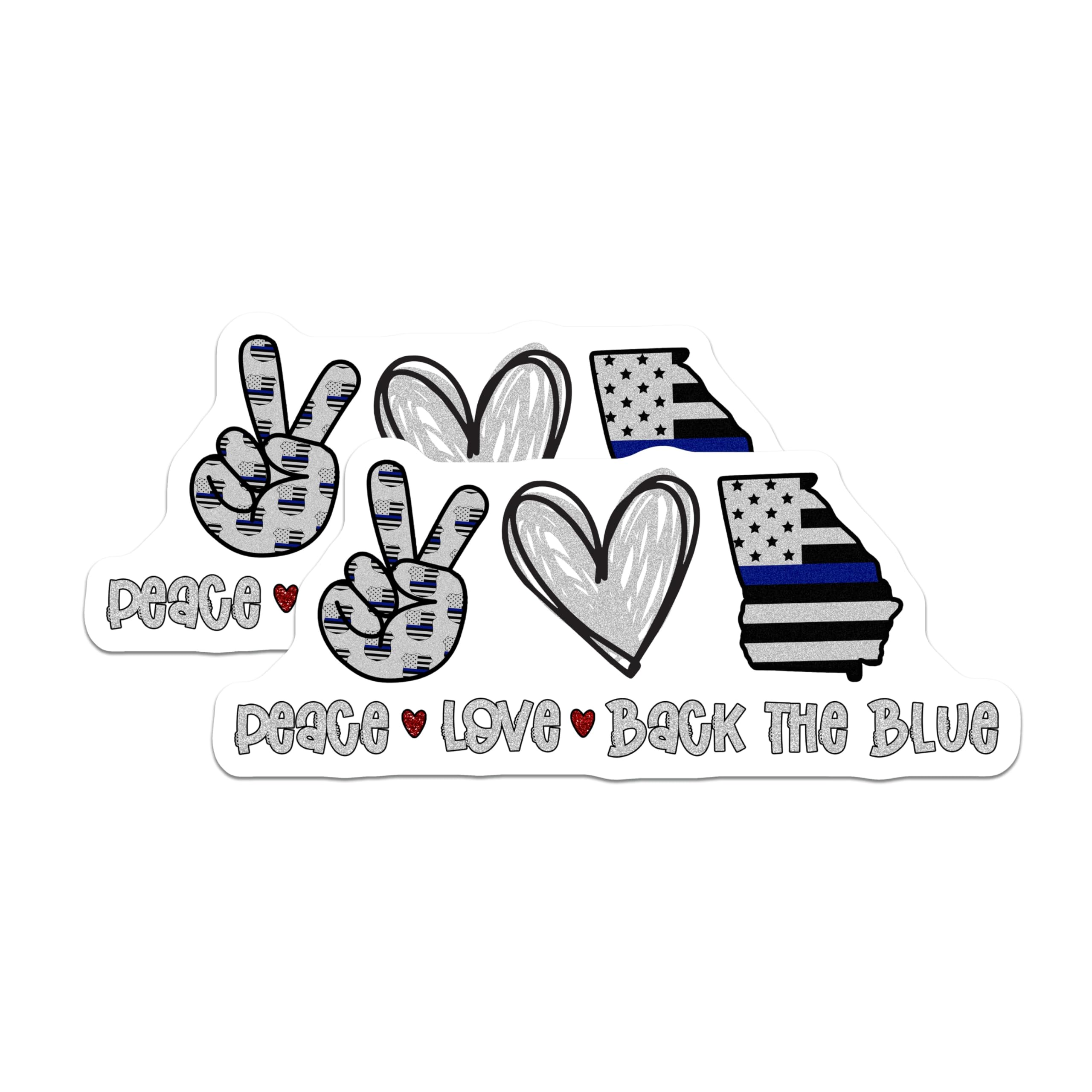 (2 Pack) Back The Blue Magnets - Police Support Peace Love - Georgia State Thin Blue Line - 5" On Longest Side - Premium Magnet - for Cars, Refrigerators, Toolboxes, Lockers - Made in USA - MAG17255
