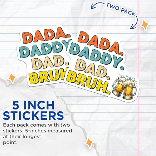 (2 Pack) Dada Daddy Dad Bruh Stickers - Beer Mug - Funny Dad Quotes - 5" On Longest Side - Sticks to Smooth Flat Surfaces - Made in USA - BMCS7488