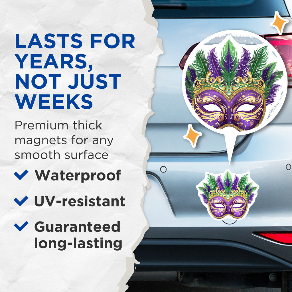 (2 Pack) Mardi Gras Mask Magnets - New Orleans Decor - Festival Party Masquerade Art - 5 Inches On Longest Side - Thick Durable Magnet - Made in USA - MAG36504