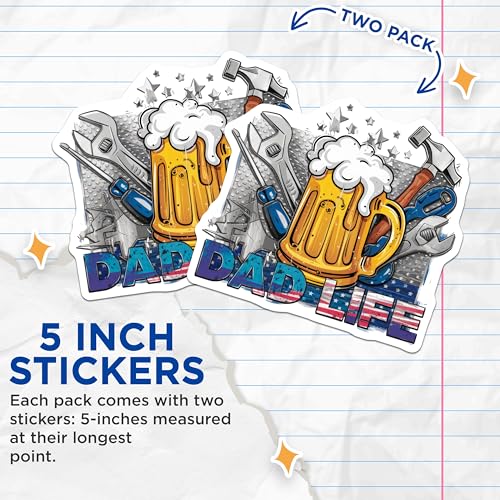 (2 Pack) Dad Life Stickers - Mechanic Tools Beer Mug - 5" On Longest Side - Sticks to Smooth Flat Surfaces - Made in USA - BMCS8647 - BMCS8647
