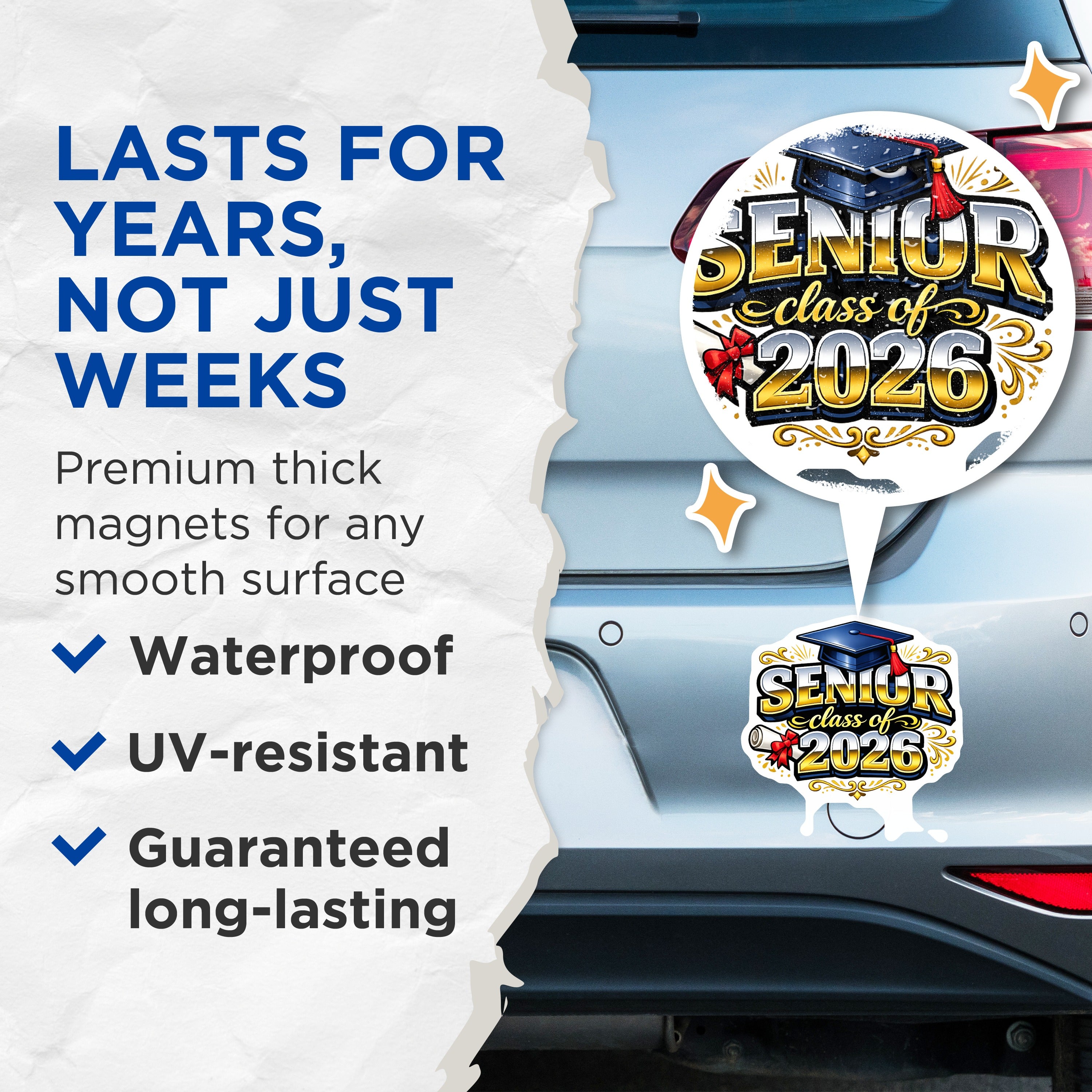 (2 Pack) Senior 2026 Magnets - Class of 2026 Souvenir - Graduation Celebration - High School Graduate - 5 Inches On Longest Side - Thick Durable Magnet - Made in USA - MAG38664