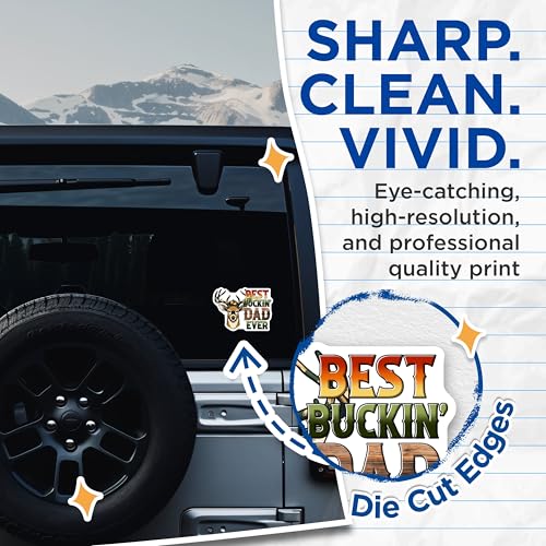 (2 Pack) Best Buckin' Dad Ever Stickers - Outdoor Theme - Hunting Decal - 5" On Longest Side - Sticks to Smooth Flat Surfaces - Made in USA - BMCS7481
