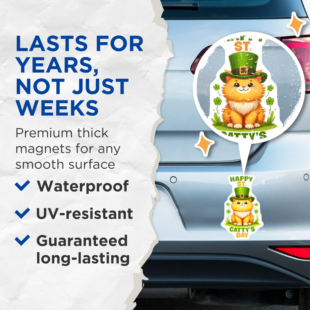 (2 Pack) Happy St Catty's Day Magnets - 5" On Longest Side - for Cars, Fridges, Toolboxes - Made in USA - MAG8102