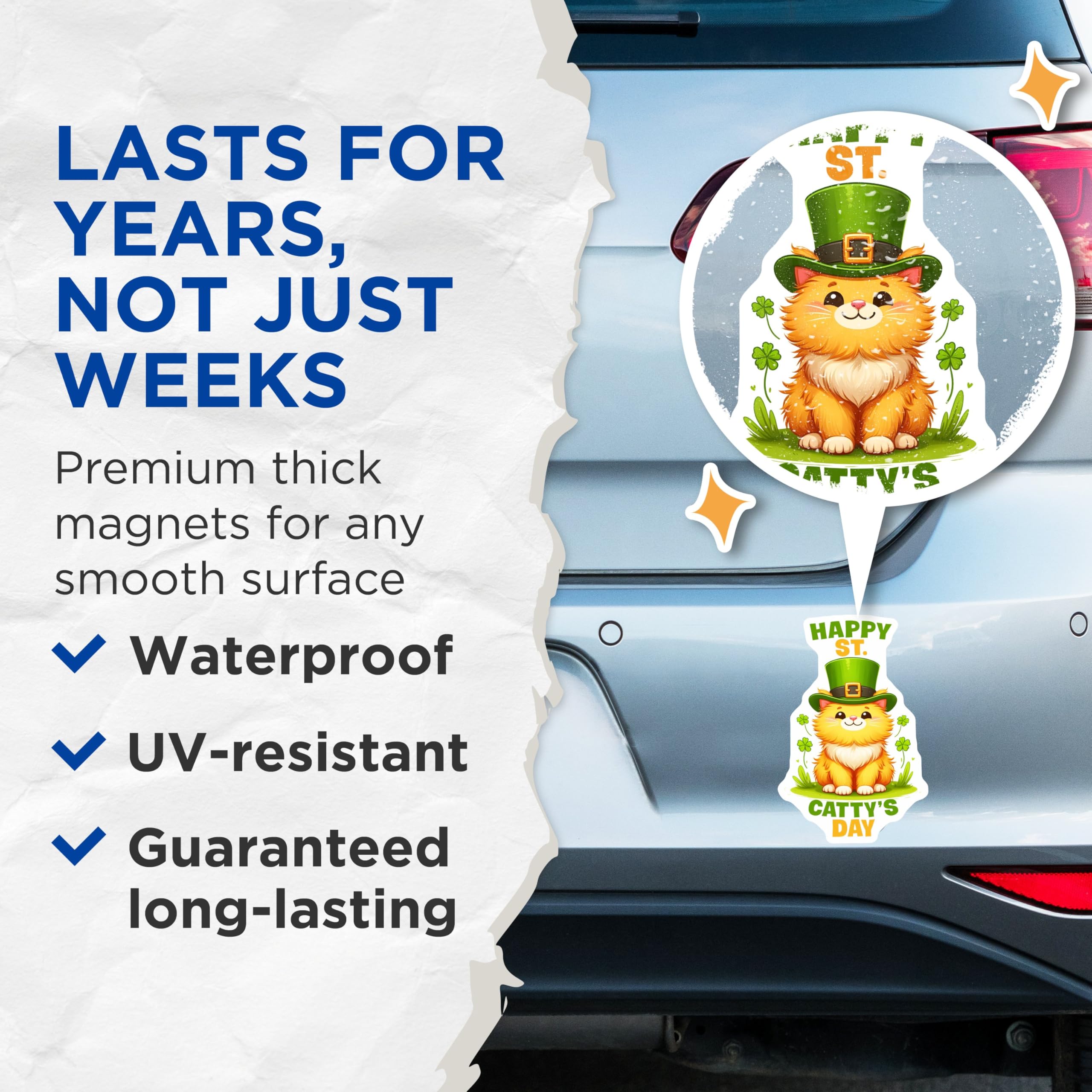 (2 Pack) Happy St Catty's Day Magnets - 5" On Longest Side - for Cars, Fridges, Toolboxes - Made in USA - MAG8102