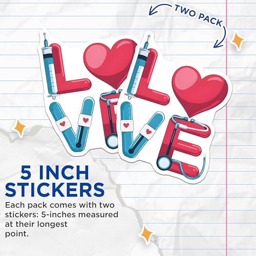 (2 Pack) Love Medical Nurse Stickers - Nurse Appreciation - Healthcare Worker Gift - 5" On Longest Side - Sticks to Smooth Flat Surfaces - Made in USA - BMCS7205