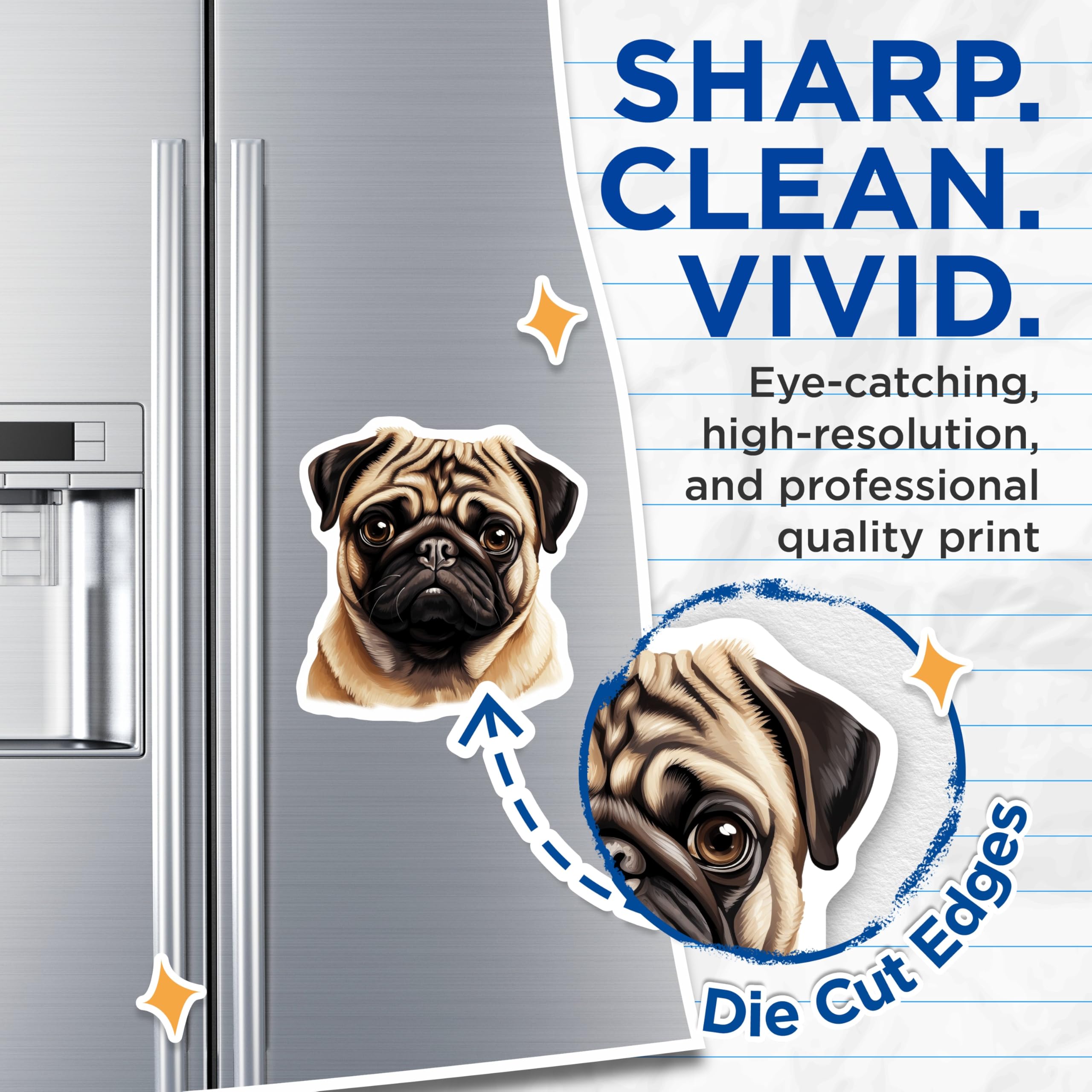 (2 Pack) Pug Dog Magnets - Cute Pet Owner Decor - Animal Lover Refrigerator Magnet - 5 Inches On Longest Side - Thick Durable Magnet - Made in USA - MAG30351