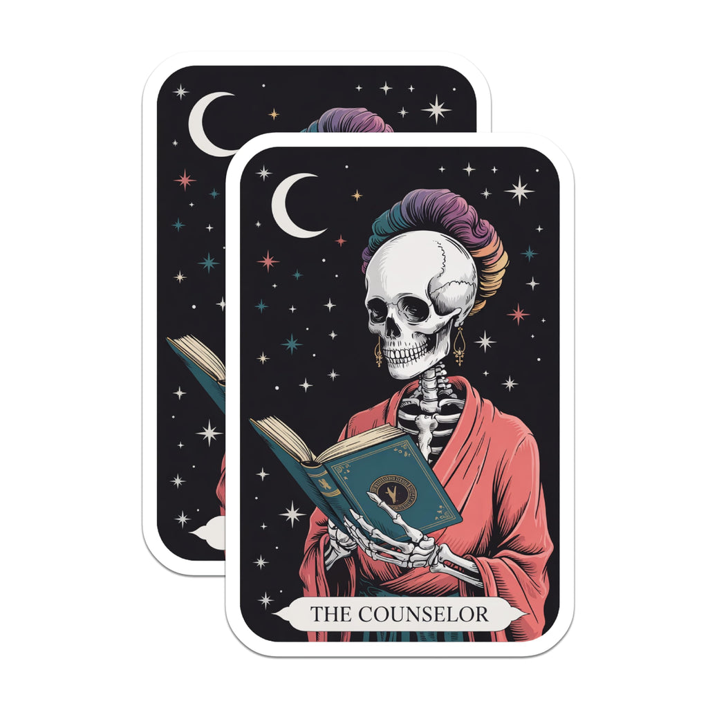 (2 Pack) Skeleton Counselor Magnets - Cosmic Reader Skull Art - Mystical Tarot Decor - Spiritual Wisdom Interpretation - 5 Inches On Longest Side - Thick Durable Magnet - Made in USA - MAG21564