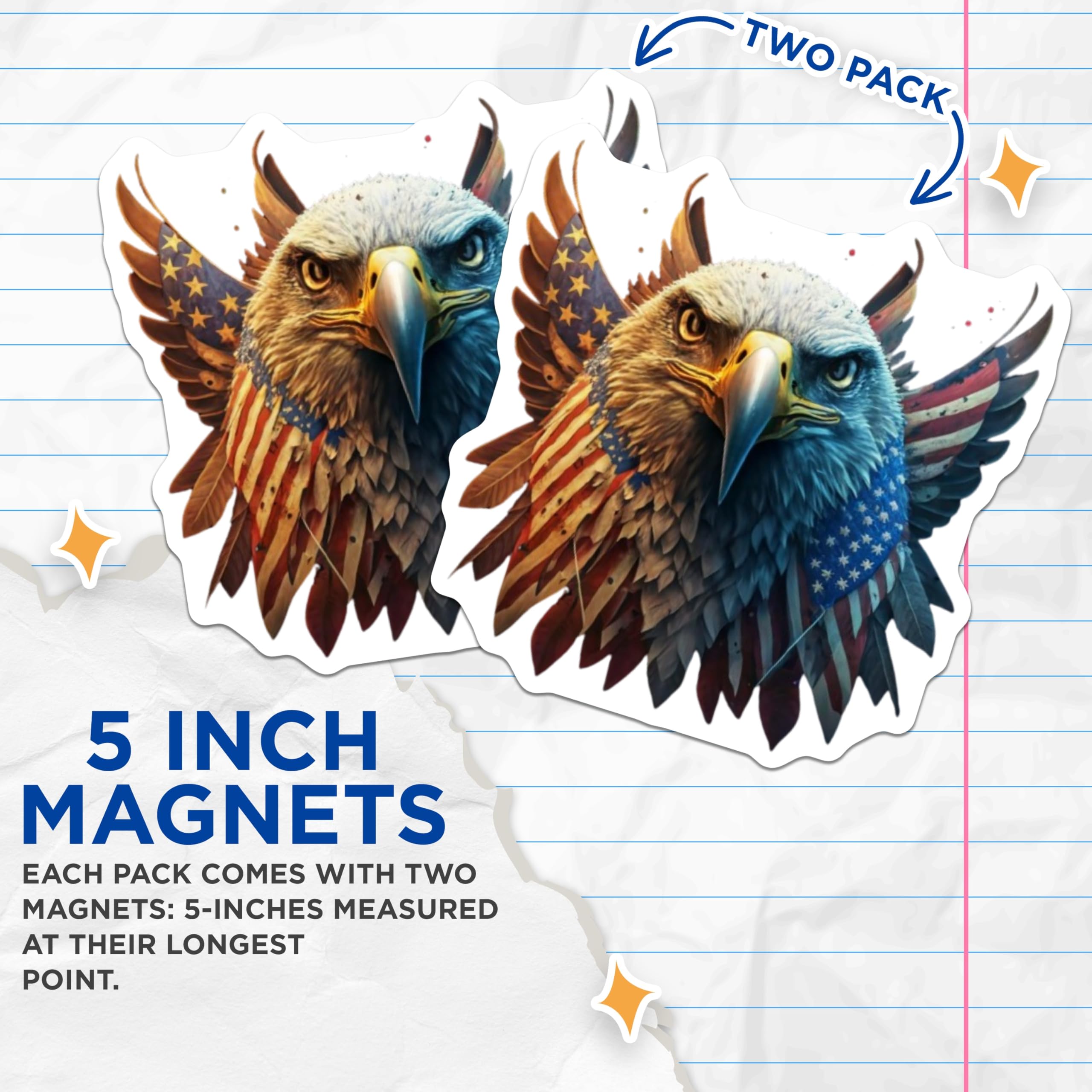 (2 Pack) Patriotic American Flag Eagle Magnets - USA Freedom Symbol Decor - 4th of July Independence Day Wall Art - 5 Inches On Longest Side - Thick Durable Magnet - Made in USA - MAG20568
