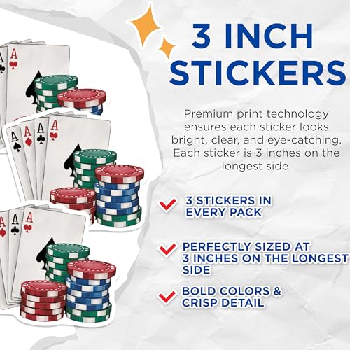(3 Pack) Poker Hand Decals - Four Aces - Laptop Decal - 3 Inches On Longest Side - Easy Peel & Apply - Made in USA - 3MCS6047