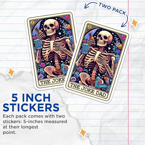 (2 Pack) The Joke Dad Stickers - Skeleton Dad Humor Stickers - Funny Skeleton Decal - Dad Joke Stickers - 5" On Longest Side - Sticks to Smooth Flat Surfaces - Made in USA - BMCS5444