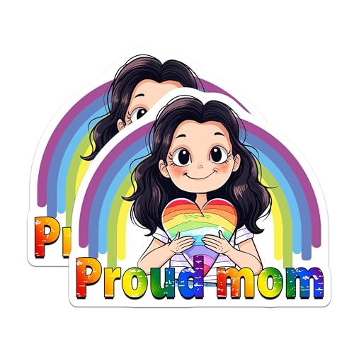 (2 Pack) Proud Mom Magnets Magnets - Rainbow Heart Design - LGBTQ Pride Home Decor - 5" On Longest Side - Made in USA - Sticks to Refrigerators & Metal Surfaces - MAG9185