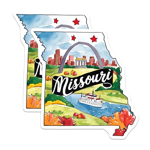 (2 Pack) Missouri State Stickers - Travel Souvenir - USA Map Stickers for Laptop - 5" On Longest Side - Sticks to Smooth Flat Surfaces - Made in USA - BMCS6269