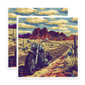 (2 Pack) Motorcycle Desert Road Magnets - Southwest Adventure Art - Biker Landscape Decor - 5 Inches On Longest Side - Thick Durable Magnet - Made in USA - MAG19050