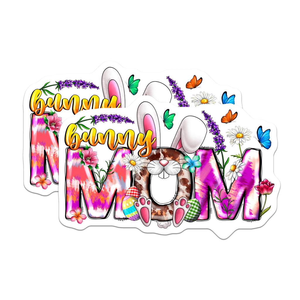 (2 Pack) Bunny Mom Magnets - Easter Decor Spring Refrigerator Accessory - Happy Mama Lover Decor - 5 Inches On Longest Side - Thick Durable Magnet - Made in USA - MAG29152
