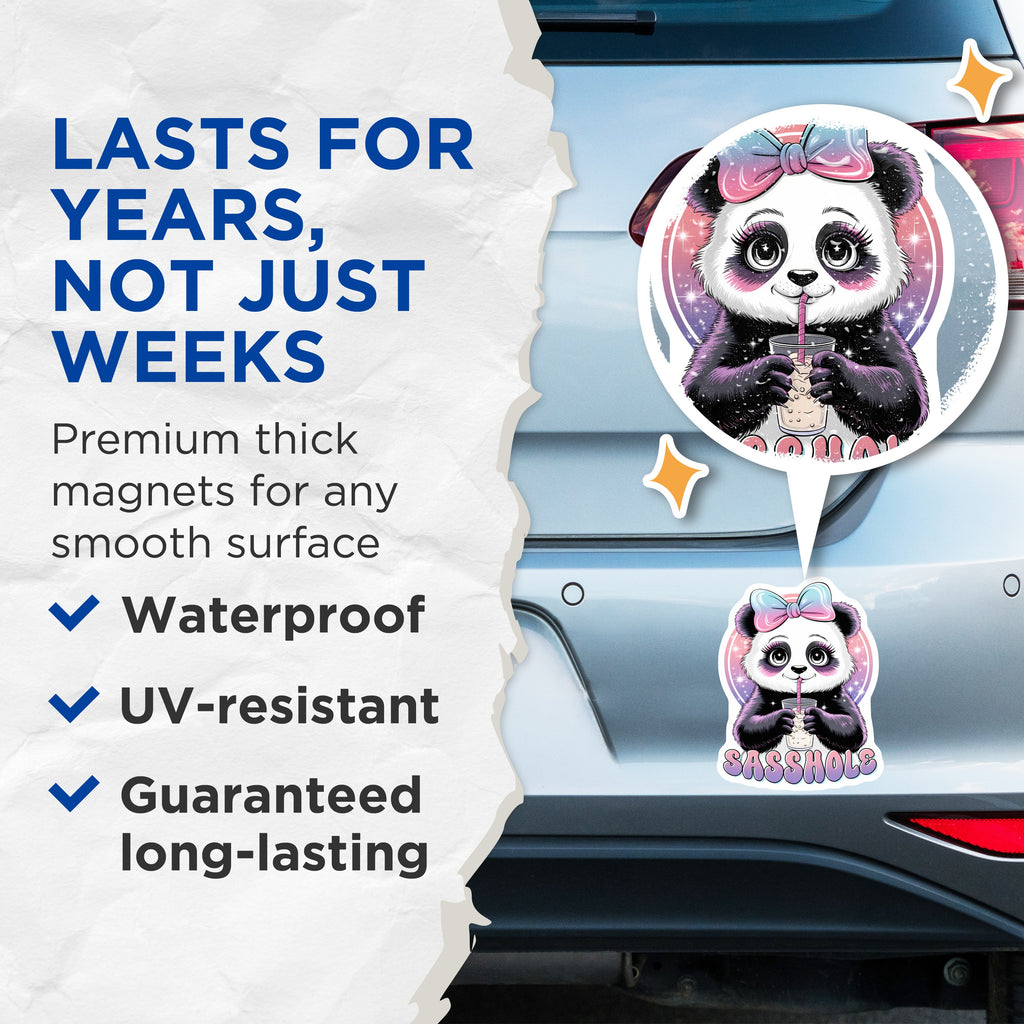(2 Pack) Sassy Panda Magnets - Funny Boba Drink - Snarky Quote Decor - Cute Animal Fridge - 5 Inches On Longest Side - Thick Durable Magnet - Made in USA - MAG39648
