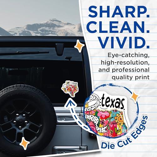 (2 Pack) Texas State Floral Stickers - Bright Colorful Texas Stickers - Flower Pattern State Decal - 5" On Longest Side - Sticks to Smooth Flat Surfaces - Made in USA - BMCS9579