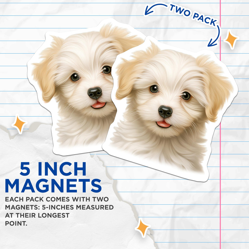 (2 Pack) Adorable Fluffy Puppy Magnets - Sweet Cream White Dog Face - Charming Pet Refrigerator Home Kitchen Decor - 5 Inches On Longest Side - Thick Durable Magnet - Made in USA - MAG23800