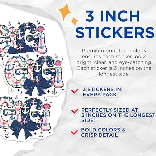 (3 Pack) Gigi Anchor Decals - Nautical Gigi - Grandma Anchor Decal - 3 Inches On Longest Side - Easy Peel & Apply - Made in USA - 3MCS7573