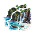 (2 Pack) Tropical Waterfall Beach Magnets - Island Paradise Scene - Coastal Ocean View - Watercolor Nature Art - Vacation Vibes Decor - 5" - Thick Durable Magnet - Made in USA - MAG39673