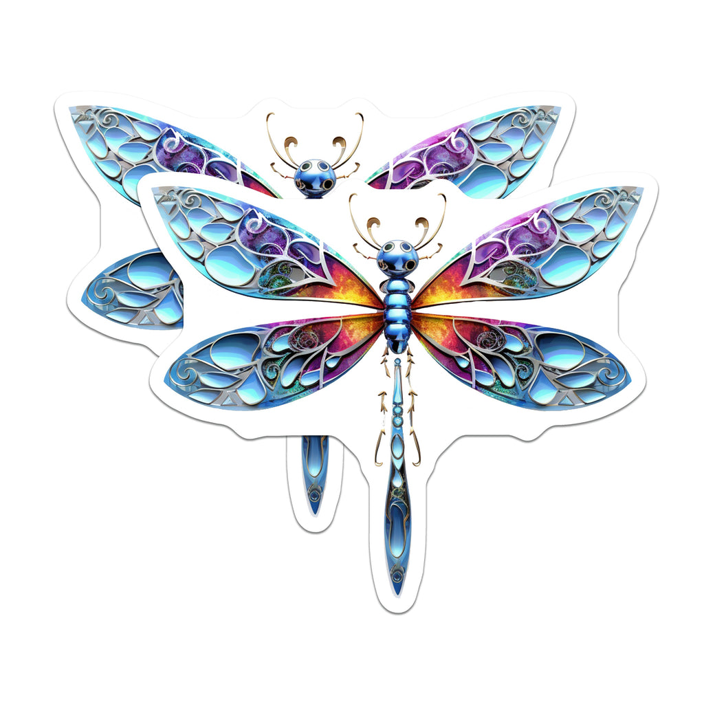 (2 Pack) Stained Glass Dragonfly Magnets - Fantasy Insect Decor - Vibrant Art Nouveau Art - 5 Inches On Longest Side - Thick Durable Magnet - Made in USA - MAG37629