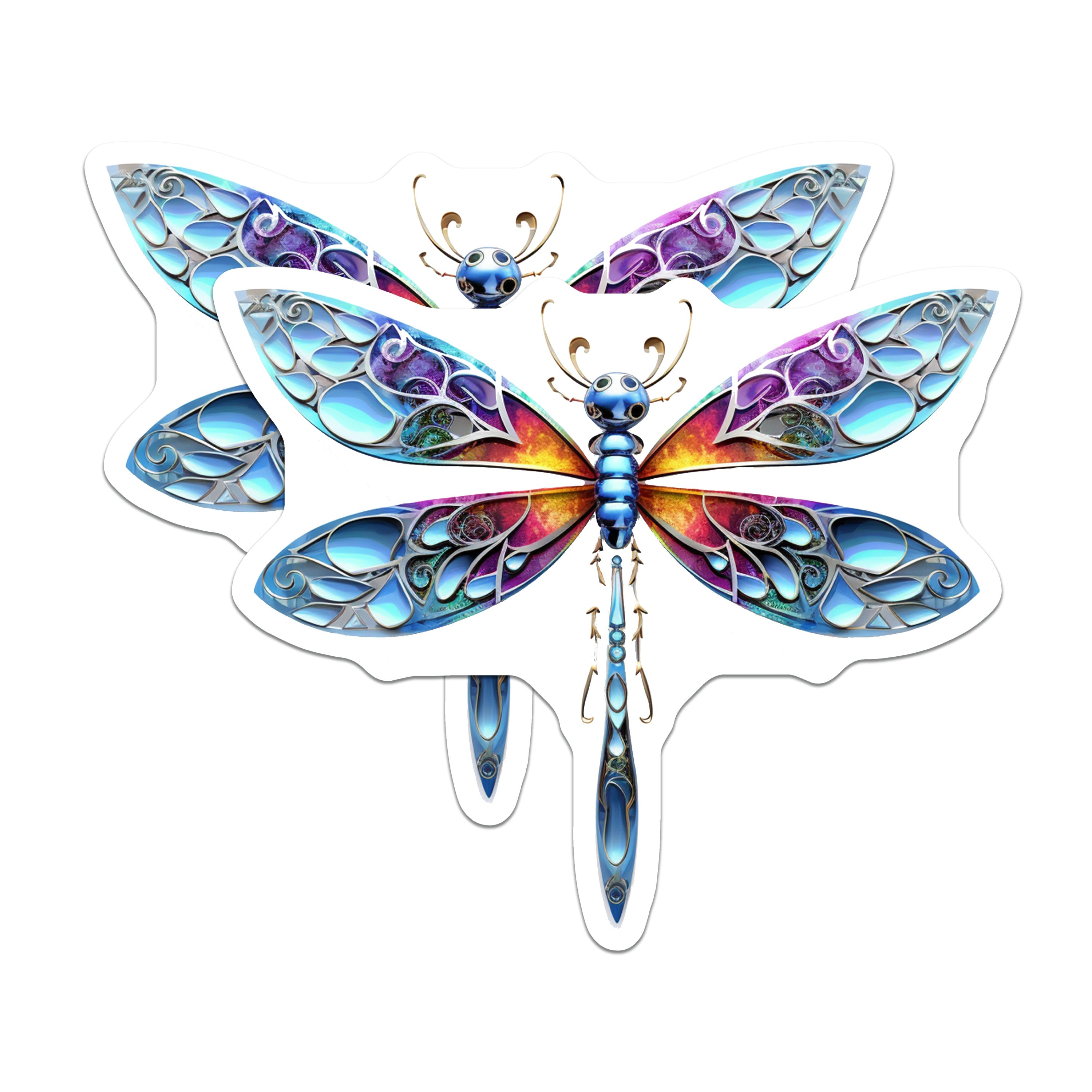 (2 Pack) Stained Glass Dragonfly Magnets - Fantasy Insect Decor - Vibrant Art Nouveau Art - 5 Inches On Longest Side - Thick Durable Magnet - Made in USA - MAG37629