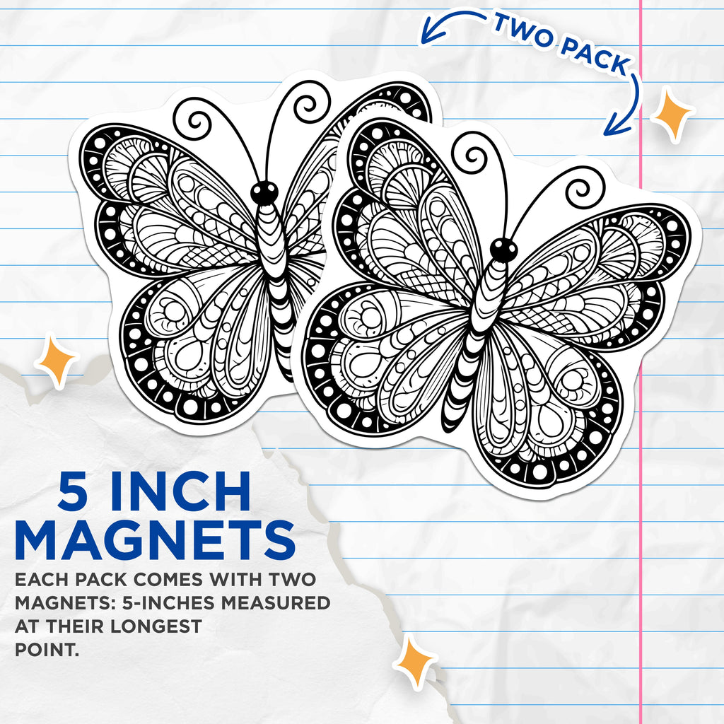(2 Pack) Mandala Butterfly Magnets - Nature Lover Decor - Fridge Whiteboard Locker Magnets - 5 Inches On Longest Side - Thick Durable Magnet - Made in USA - MAG37014