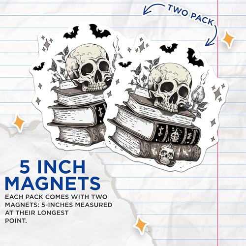 (2 Pack) Skull Book Stack Magnets Magnets - Gothic Decor - Halloween Accessory - 5" On Longest Side - Made in USA - Sticks to Refrigerators & Metal Surfaces - MAG8822