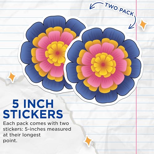 (2 Pack) Flower Stickers - Floral Decal - Bright Colorful Sticker for Laptops and Journals - 5" On Longest Side - Sticks to Smooth Flat Surfaces - Made in USA - BMCS9456