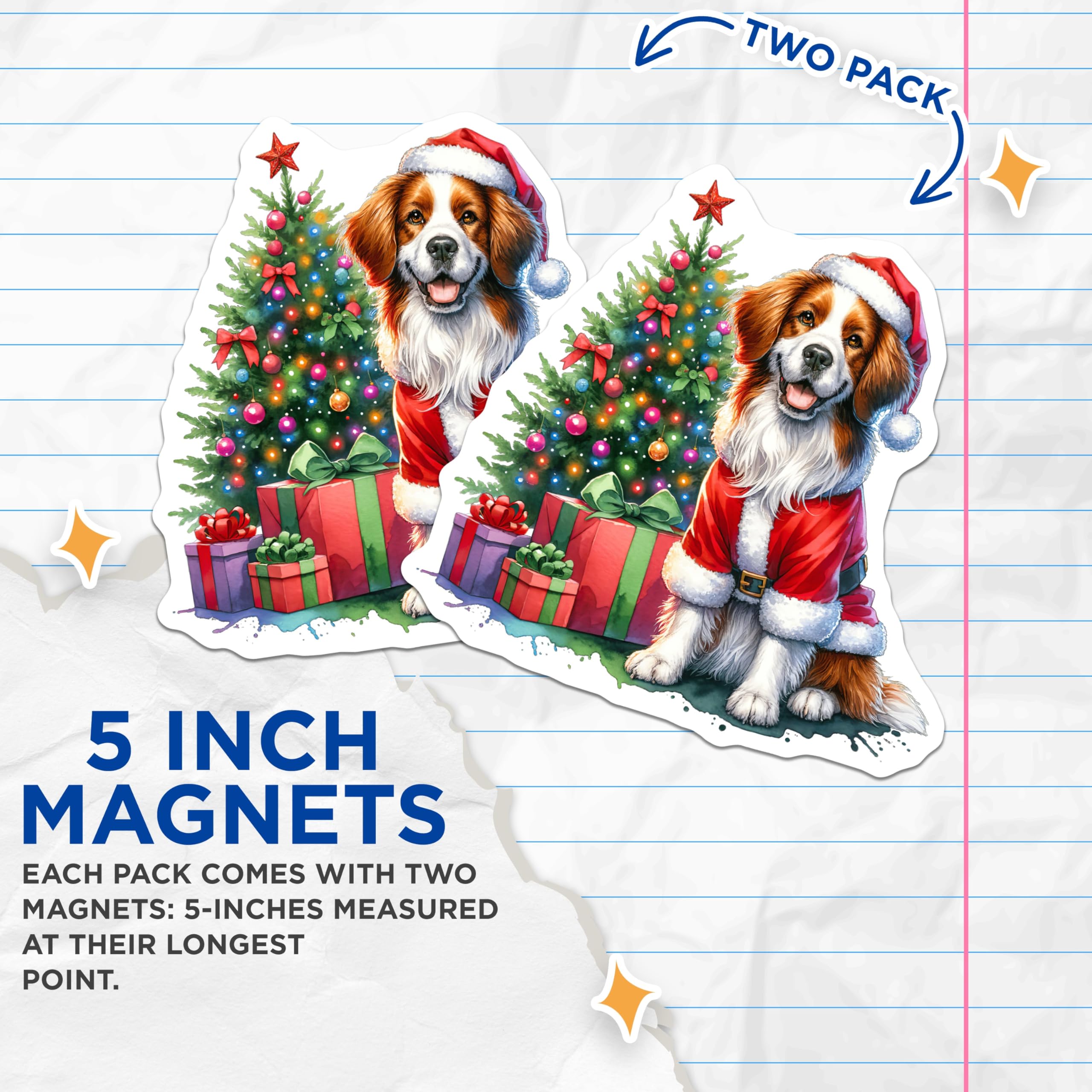(2 Pack) Santa Dog Christmas Magnets - Happy Holiday Pet Decor - Festive Refrigerator Art for Dog Parents - 5 Inches On Longest Side - Thick Durable Magnet - Made in USA - MAG29596