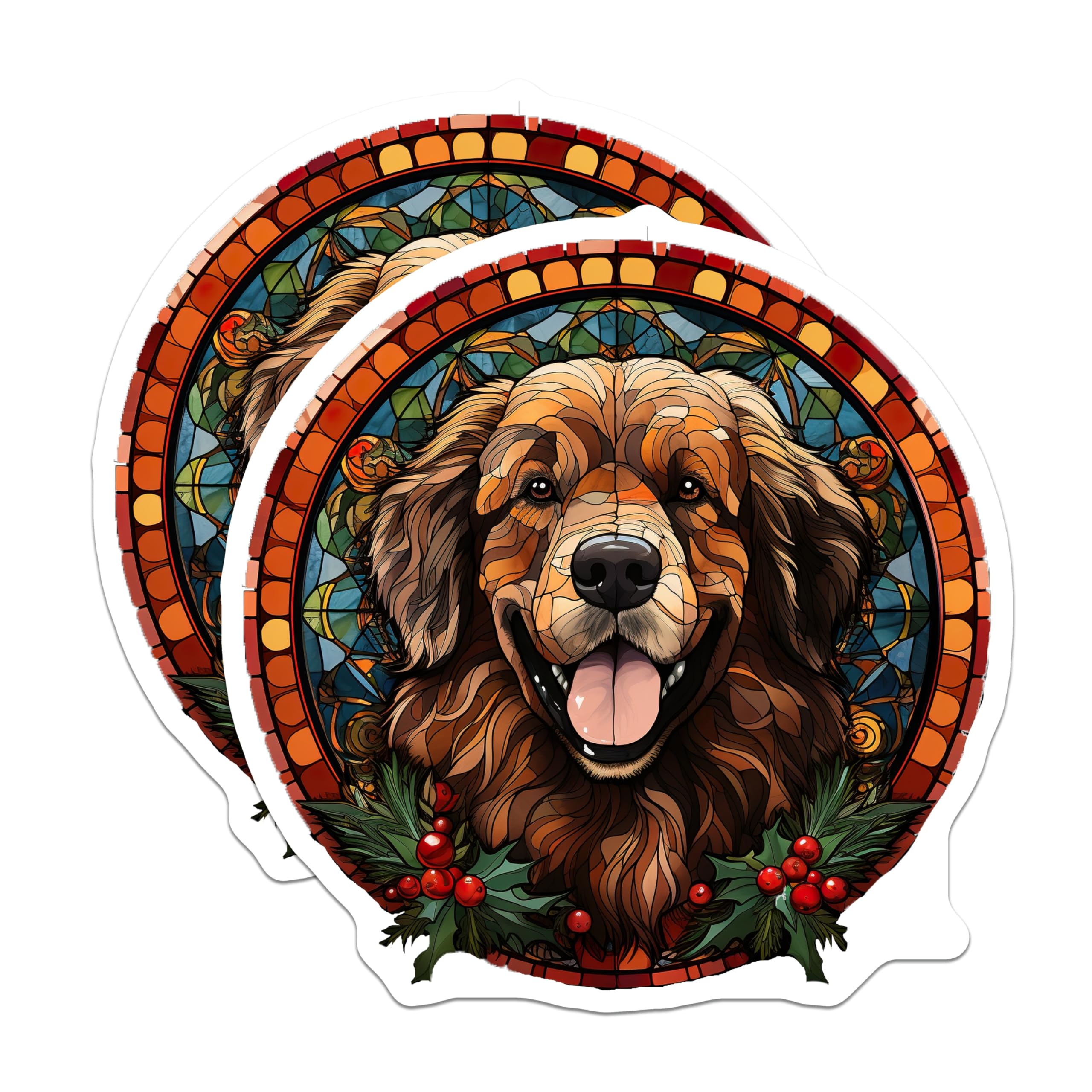 (2 Pack) Golden Retriever Stained Glass Magnets - Christmas Dog Decor - Pet Lover Fridge Art for Dog Mom - 5 Inches On Longest Side - Thick Durable Magnet - Made in USA - MAG28007