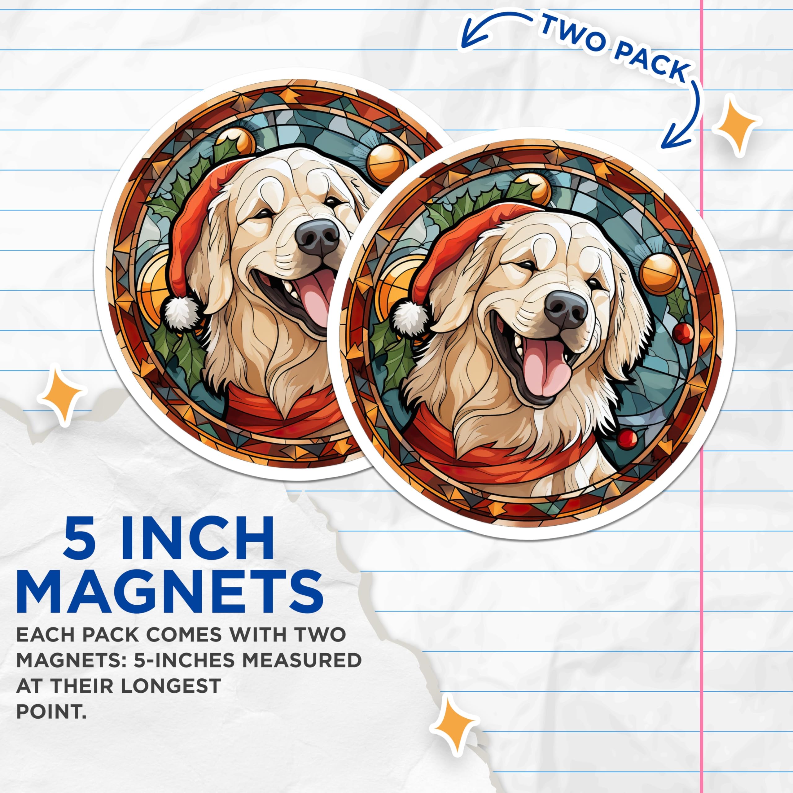 (2 Pack) Golden Retriever Christmas Magnets - Holiday Dog Decor - Pet Lover Fridge Art - 5 Inches On Longest Side - Thick Durable Magnet - Made in USA - MAG28100
