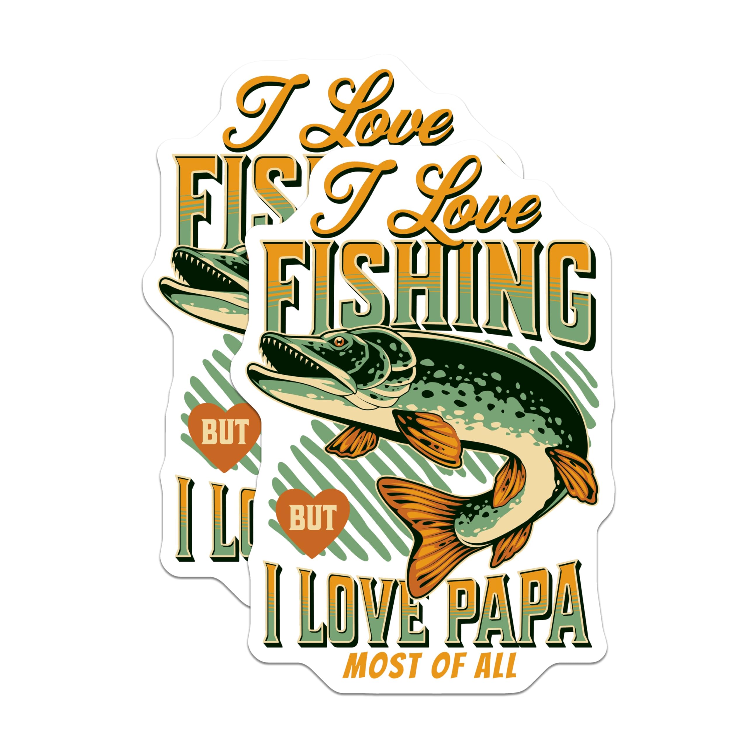 (2 Pack) I Love Fishing Stickers - But I Love Papa Most of All Stickers - Fishing Lover Dad Stickers - 5" On Longest Side - Sticks to Any Smooth Flat Surface - Made in USA - BMCS3497