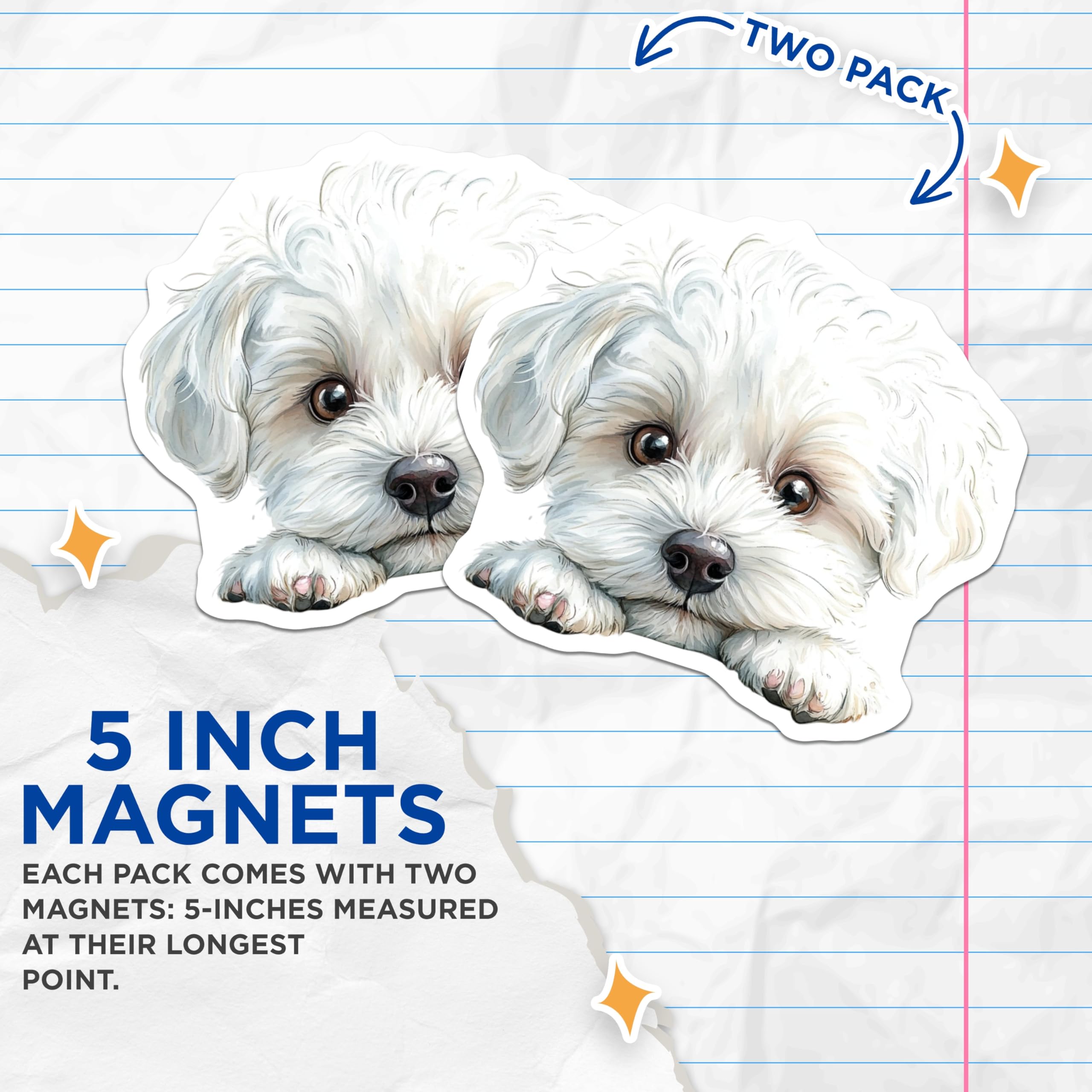 (2 Pack) Maltese Dog Magnets - Cute Puppy Art - Refrigerator Magnets - 5" On Longest Side - Premium Magnet - for Cars, Refrigerators, Toolboxes, Lockers - Made in USA - MAG14768