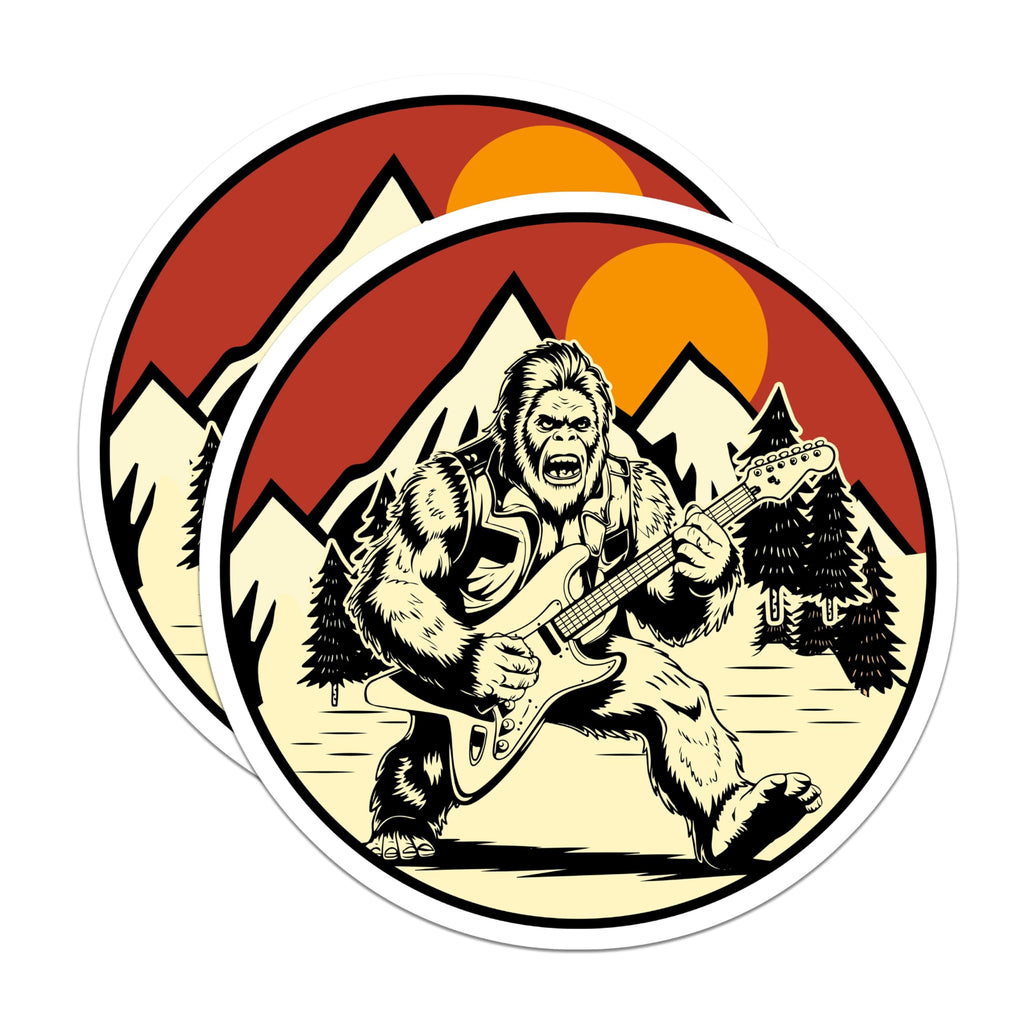 (2 Pack) Bigfoot Rocker Magnets - Sasquatch Electric Guitar Player - Mountain Cryptid Mythical Creature Retro Decor - 5 Inches On Longest Side - Thick Durable Magnet - Made in USA - MAG23023