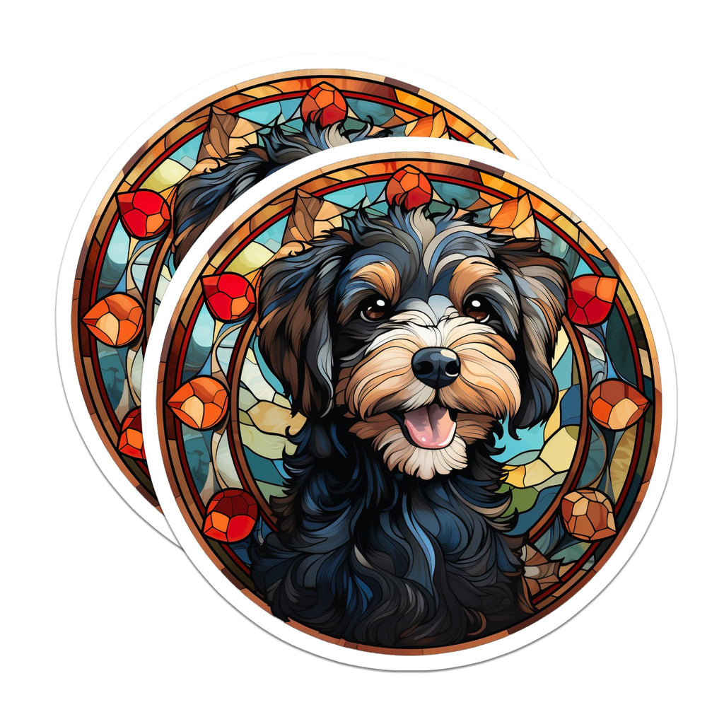 (2 Pack) Stained Glass Dog Magnets - Cute Pet Portrait - Doodle Lover Fridge Art - Havanese Shih Tzu Decor - 5 Inches On Longest Side - Thick Durable Magnet - Made in USA - MAG28471